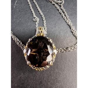 NEW Smoky Quartz pendant in platinum and YG over brass and stainless steel